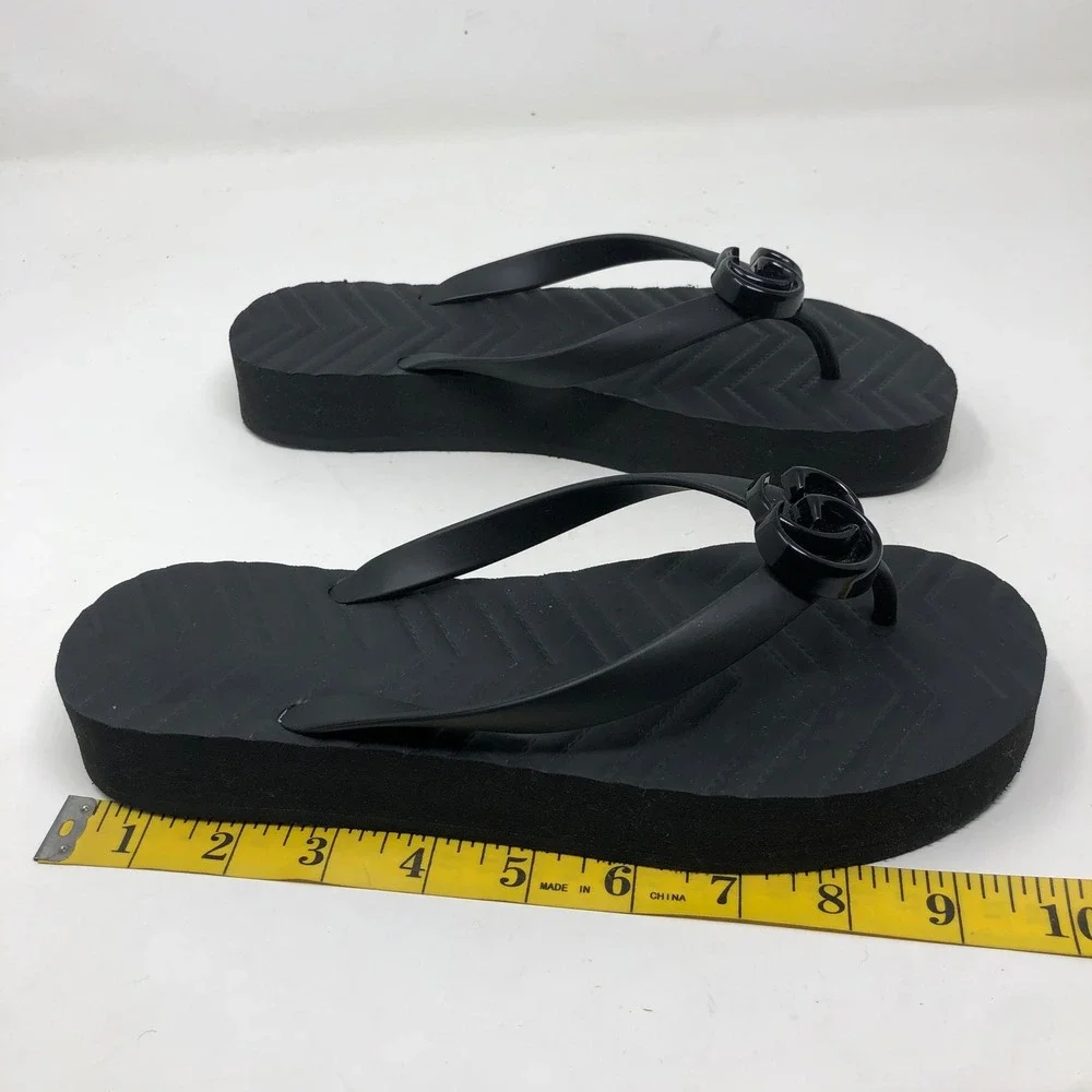 Gucci Platform Thong Sandals 40 US 9.5 Womens Nero Black Double G Marmont Italy